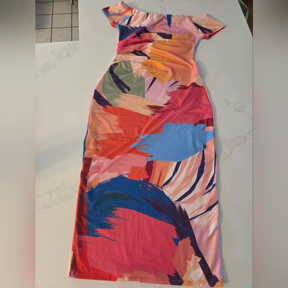 Off Shoulder Stretchy Abstract Women's Dress
